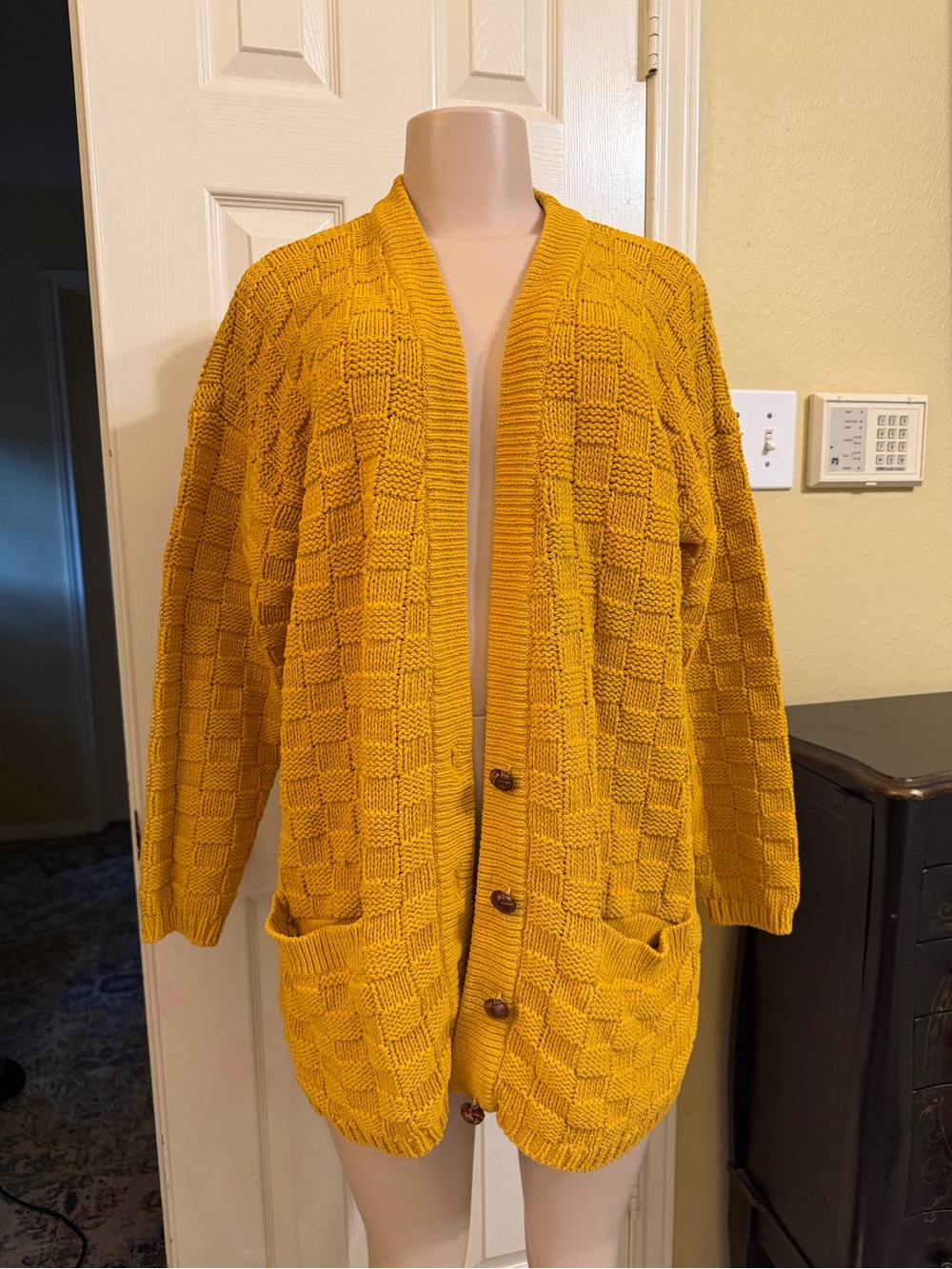 Ellen Tracy Mustard Yellow Textured Knit Cardigan
